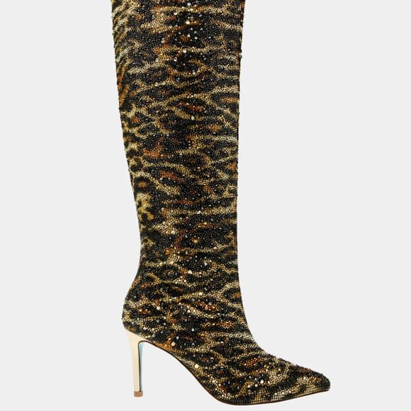 Betsey Johnson Shoes - NEW Betsey Johnson Brea Leopard Rhinestone High Boots - Size 9.5